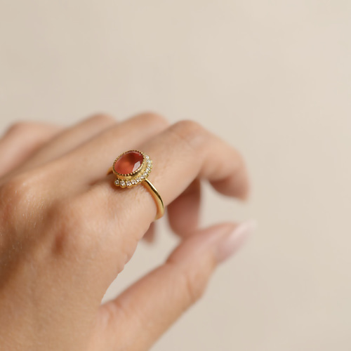 K18 ロードクロサイト ダイヤモンドリング　18金 ロードクロサイト☆ダイヤモンドリング☆k18