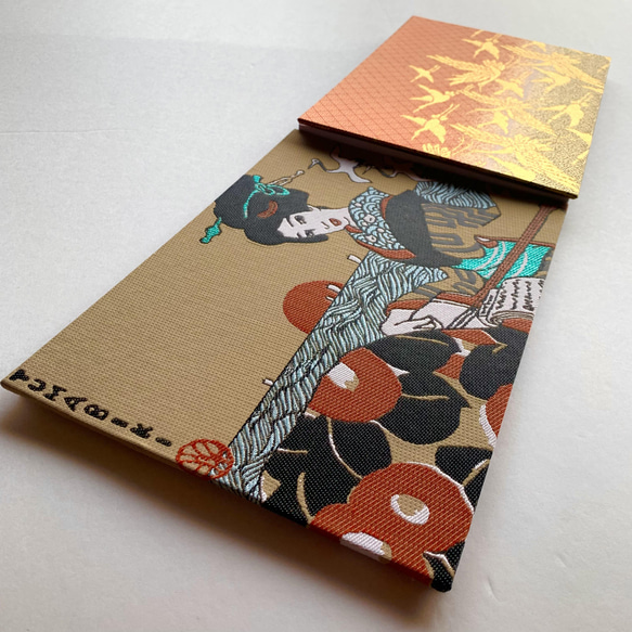 竹久夢二御朱印帳 『Tsumabiki』つまびき　B5 見開き御朱印帳Yumeji Takehisa　金襴生地　桐生織物 2枚目の画像