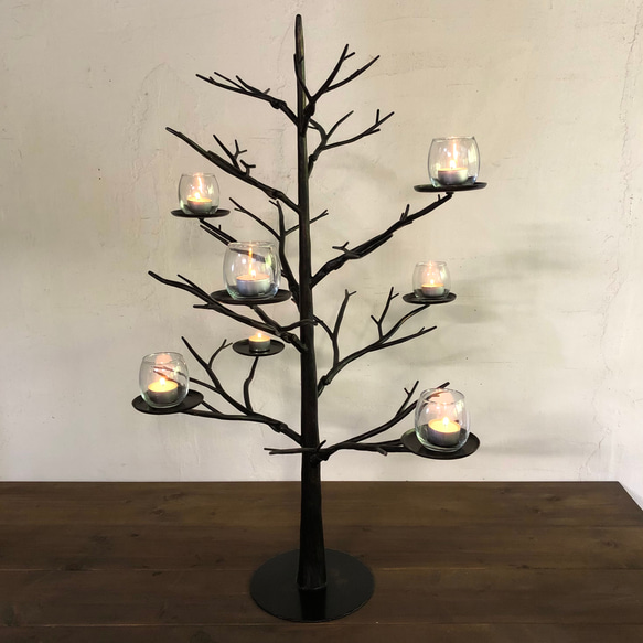 ロートアイアン製 折りたたみ式 クリスマスツリー キャンドル