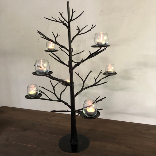 ロートアイアン【木製キャンドルホルダー】2個セット ロートアイアン製 折りたたみ式 クリスマスツリー キャンドル