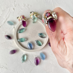 螢石戒指（戒指）均碼大型天然石螢石欖尖形古董生日禮物 第13張的照片