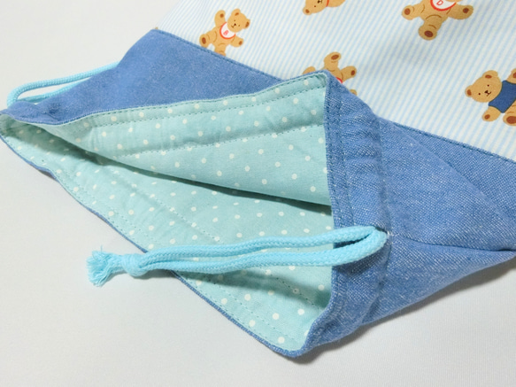 北欧柄・ベア　くまくん《水色》　6点セット入学入園　レッスンバック 7枚目の画像