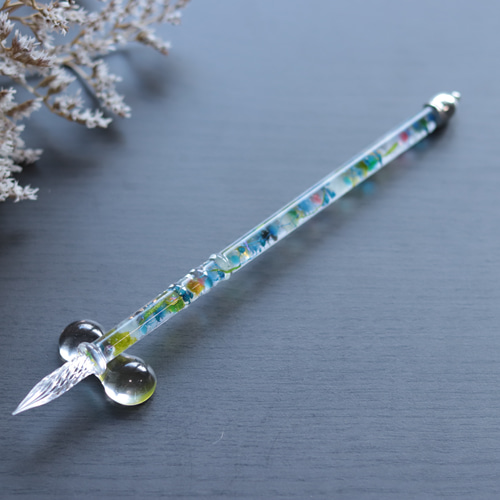ガラスペン　月海月 水中花のガラスペン～海月～＊ガラスペン置き付き＊ハーバリウム