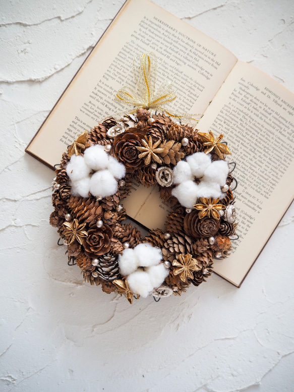 sale 綿花と木の実のリース Creema限定］綿の実と木の実の冬リース リース Romanca 通販 12763467