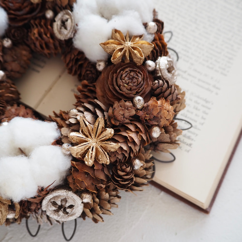 Creema限定］綿の実と木の実の冬リース リース Romanca 通販 12763467