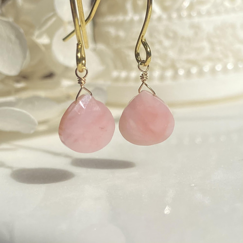 ✩.*˚レイチェル♡再販 クリスタルアクアオーラマロン 1粒ピアス イヤリング ✨天然石✨7mmピンクオパールピアス/イヤリング✨エチオピア産