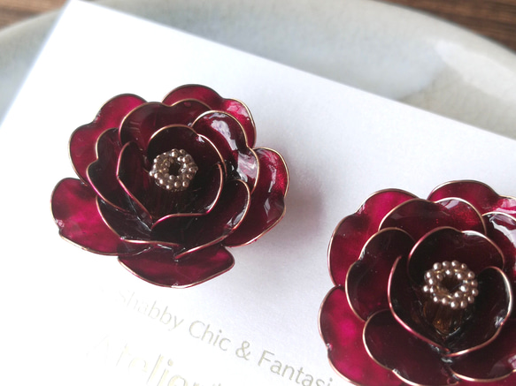 Tsubaki blossom ( Camillia Japonica ) --  pierced earring 第7張的照片