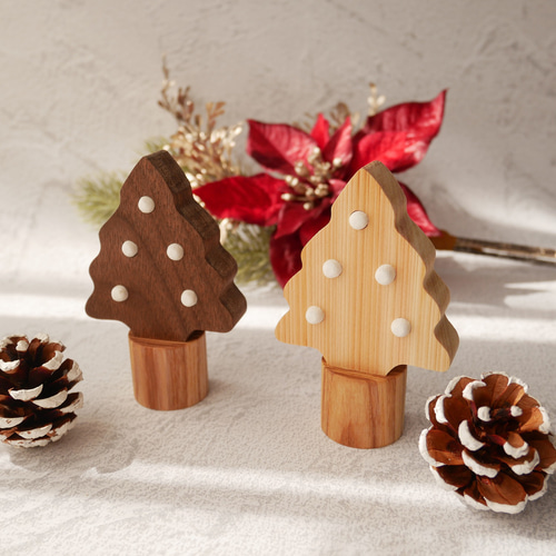 Xmasオーナメント】北欧風木製ミニツリー2個セット ウォールナット 