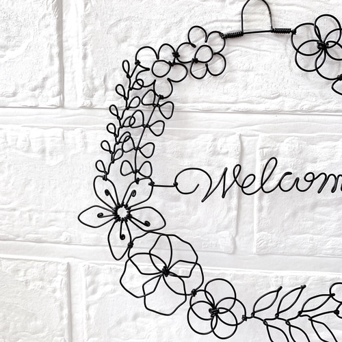 お花たくさんのwelcomeリース ワイヤークラフト ワイヤーアート リース