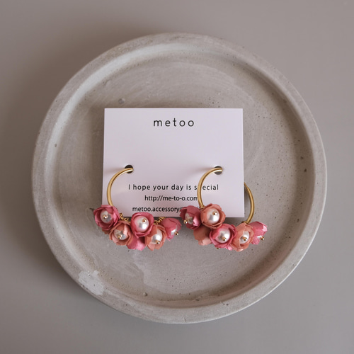 drop honey-ミニ花のつぶつぶフープイヤリング イヤーカフ ピンク