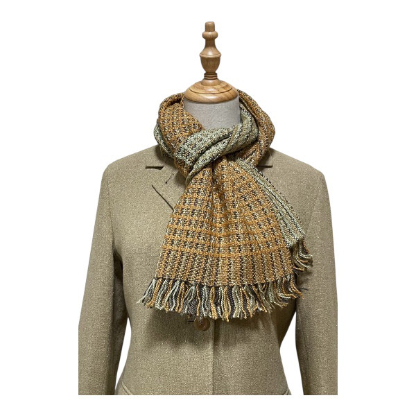 「送料サービス」草木染め&手織りマフラー(黄花秋桜&蜜柑、、、)