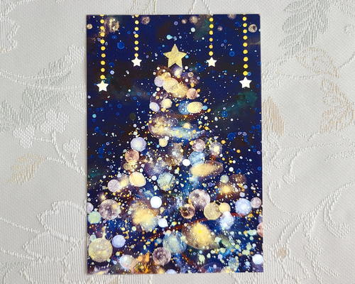 アクリル画 原画 「星降る夜のクリスマス03」額縁付 F3サイズ