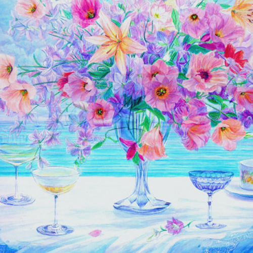 花の絵　花束　花　フラワー　フラワーアレンジ　版画　絵画　アートフラワー 額装絵 アメリカで版画化 花の絵 絵画 花 フラワー フラワー