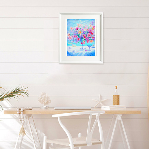 額装 湖畔の花 アメリカで版画化　絵　花　絵画 ea125a041bd7d1dad1dcc508dbfc8a