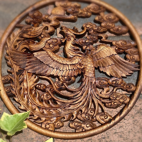 飛天鳳凰30㎝ 透かし彫（アンティーク調） 台座付き ウォール