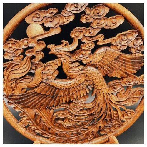 飛天鳳凰30㎝ 透かし彫（アンティーク調） 台座付き ウォール