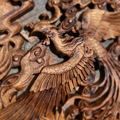 飛天鳳凰30㎝ 透かし彫（アンティーク調） 台座付き ウォール