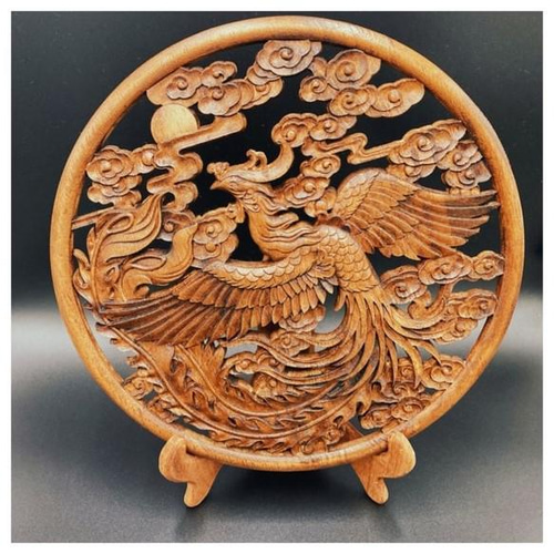 飛天鳳凰30㎝ 透かし彫（アンティーク調） 台座付き ウォール