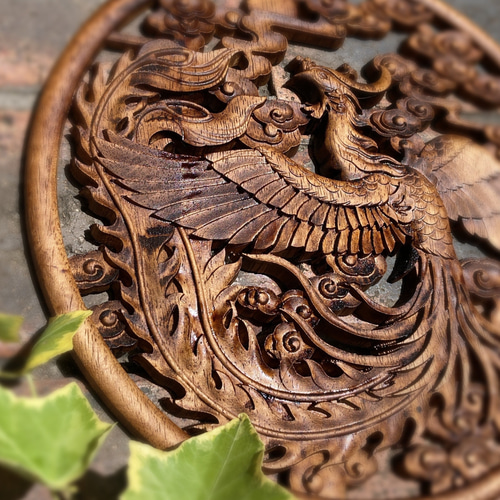 飛天鳳凰30㎝ 透かし彫（アンティーク調） 台座付き ウォール