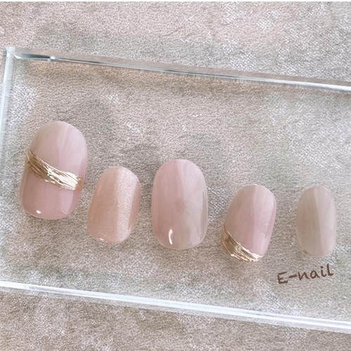 くすみピンク 大人ニュアンスネイルチップ くすみピンク×お花♡桃,大人