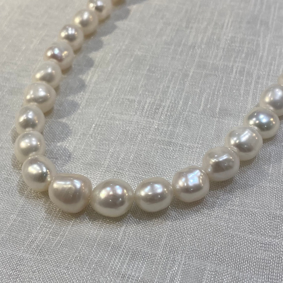 【14k gold filled】長バロック淡水真珠AAAグレード 10mm 40cm 14KGF 　冠婚葬祭 2枚目の画像
