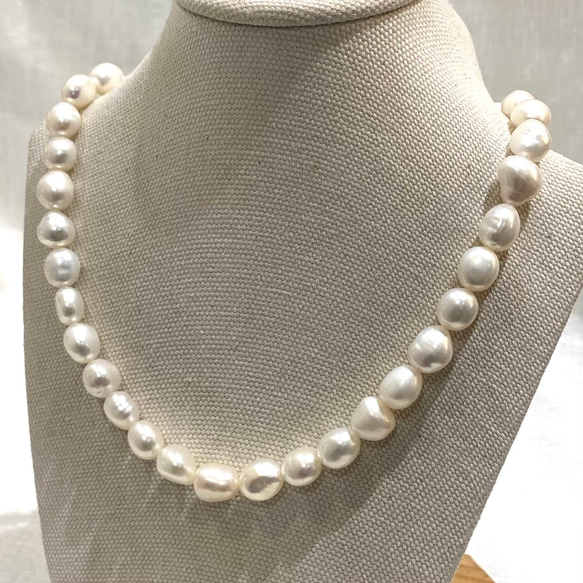 【14k gold filled】長バロック淡水真珠AAAグレード 10mm 40cm 14KGF 　冠婚葬祭 1枚目の画像