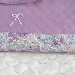 ピアニカケース　鍵盤ハーモニカ入れ　濃パープル花柄　リボン刺繍付き 3枚目の画像