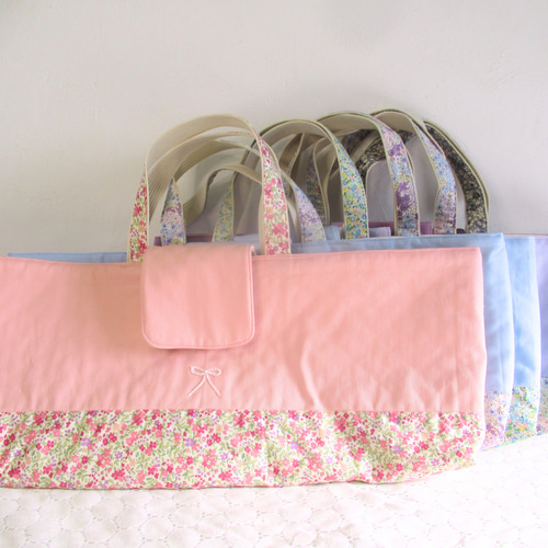 ピアニカケース 鍵盤ハーモニカ入れ 濃パープル花柄 リボン刺繍