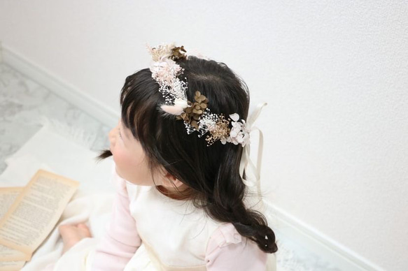 【送料無料】花冠　ベビー　~girly brown~ 花かんむり　キッズ 4枚目の画像