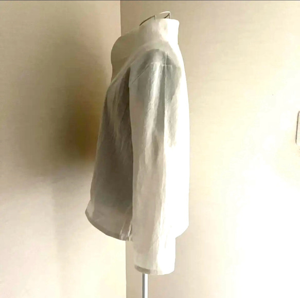 ジャケット　程よいスタンド＆丸襟2way❤️ 生地を選んでコート／ブラウスにも◎ (見本はオプションなし、綿麻、オフ白) 4枚目の画像