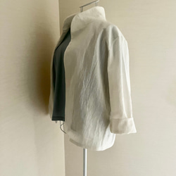 ジャケット　程よいスタンド＆丸襟2way❤️ 生地を選んでコート／ブラウスにも◎ (見本はオプションなし、綿麻、オフ白) 3枚目の画像