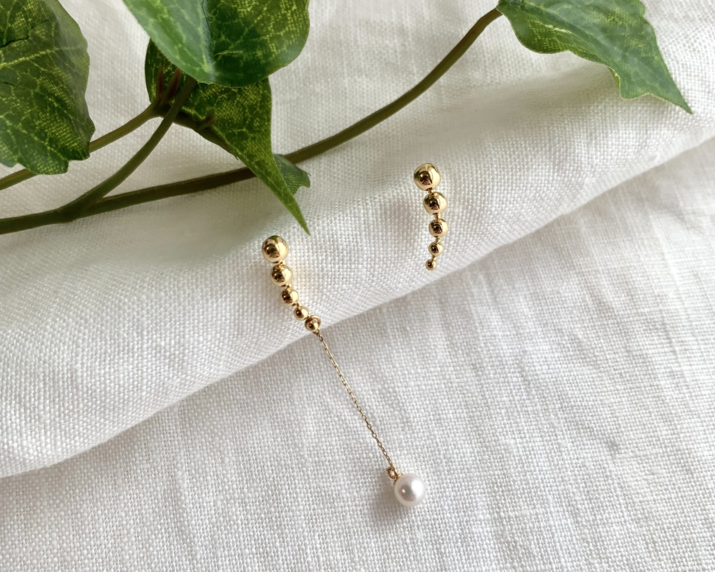 Rain 雨粒 K18 YG ピアス パール