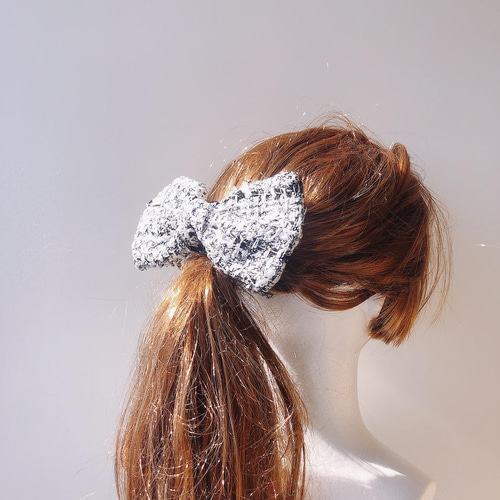 ツイードリボン 色選 ハンドメイド リボン ヘアゴム ヘアアクセ 親子