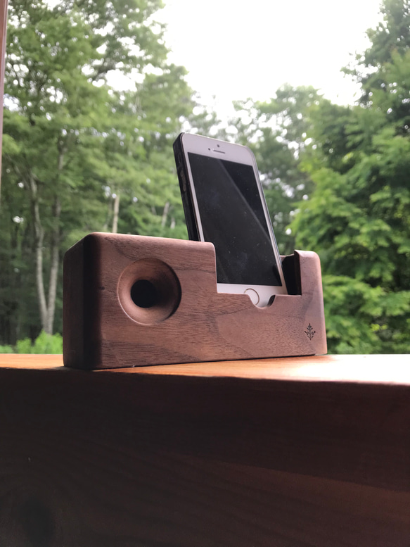 木製スピーカーアウルmini ウォールナット スマホスタンド