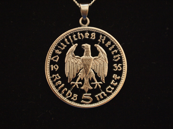 銀貨カットペンダント　ドイツ第3帝国（ナチスドイツ）5マルク銀貨 6枚目の画像