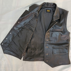 牛革ユーズド加工ノースリーブジャケット/ベスト Cow Leather Distressed Vest / Jacket 5枚目の画像