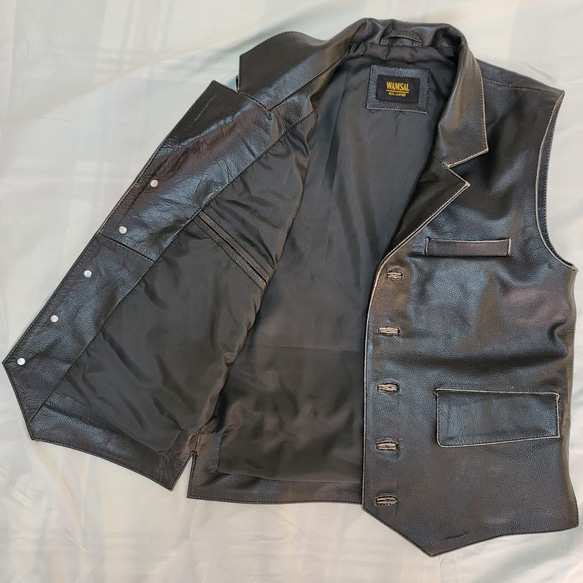 牛革ユーズド加工ノースリーブジャケット/ベスト Cow Leather Distressed Vest / Jacket 5枚目の画像