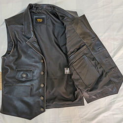 牛革ユーズド加工ノースリーブジャケット/ベスト Cow Leather Distressed Vest / Jacket 4枚目の画像