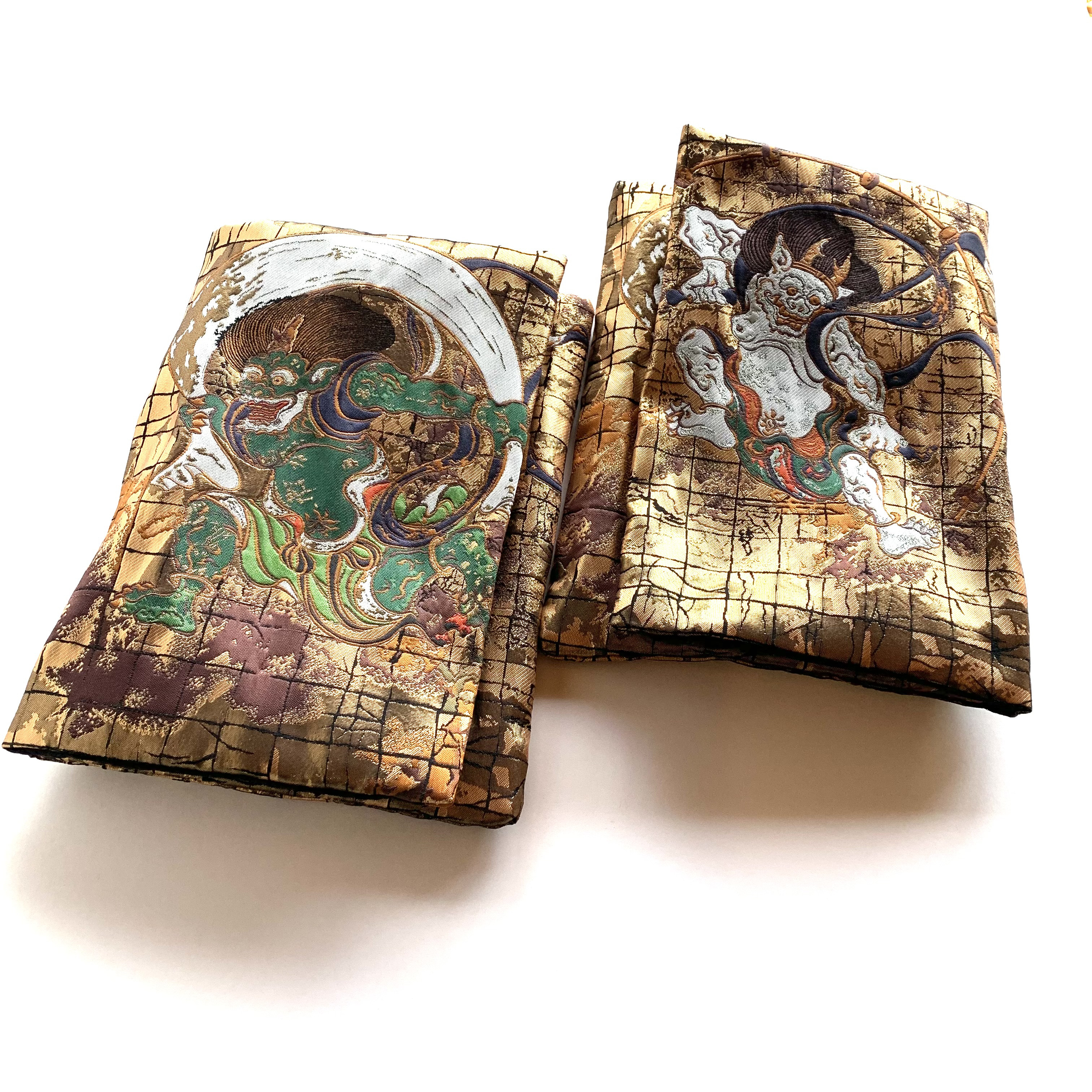 『風神雷神〜ブロンズ』　B5サイズ　金襴織物御朱印帳袋　御朱印帳ケース　御朱印帳バッグ　見開き御朱印帳袋　金襴生地　正絹