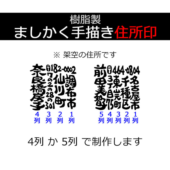 樹脂製 ましかく住所印 手描きオリジナルデザイン 27mm角 正方形 オーダーメイド 開店祝い 3枚目の画像