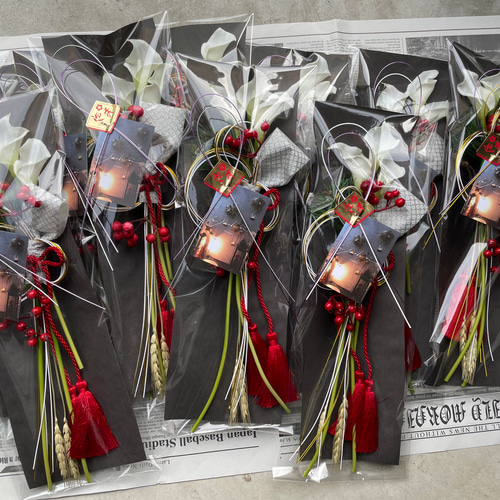 結いた水引・紅白//稲穂付き【単品ページ】 しめ縄・しめ飾り le