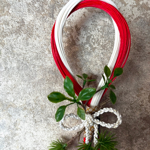 結いた水引・紅白//稲穂付き【単品ページ】 しめ縄・しめ飾り le