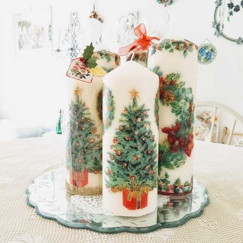 超大型クリスマスデザインキャンドル⭐ポインセチアのクリスマスリース