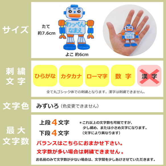 お名前ワッペン（ロボット） 2枚目の画像