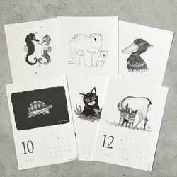 ＼卓上にも／2024カレンダー ○緻密なペン画の 12匹の動物たち○ 5枚目の画像