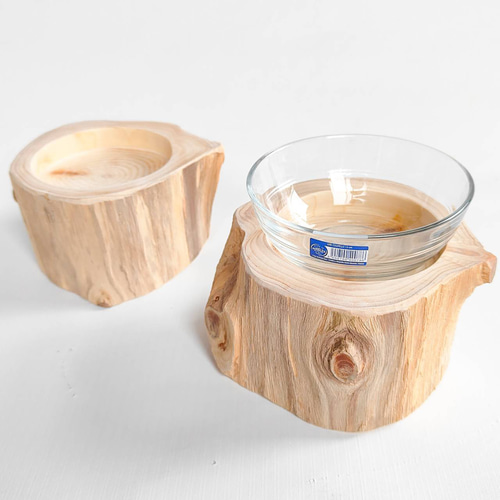 リニューアルして再販)しゃれ木高野槙の丸太のごはん台 餌台 水入れ 猫