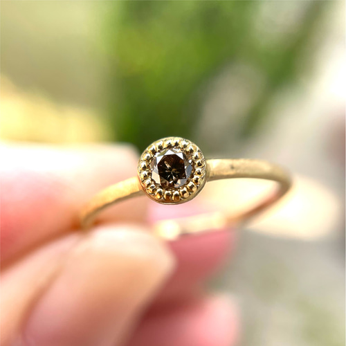 K18 優しく煌めくブラウンダイヤのミル打ちリング 指輪・リング Ton 