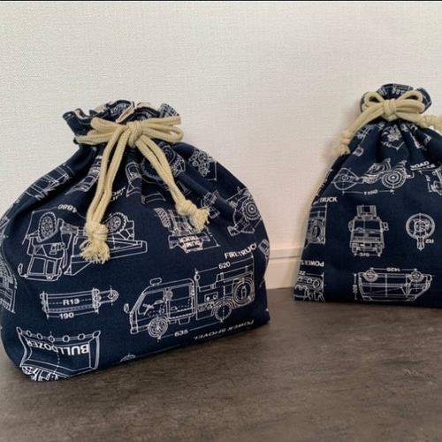 入園入学準備5点セット 男の子向け 働く車 ネイビー レッスンバッグ