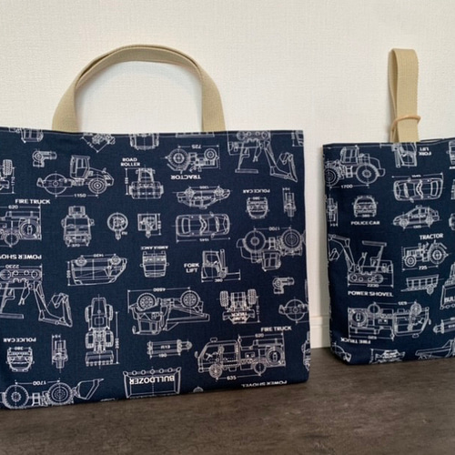 入園入学準備5点セット 男の子向け 働く車 ネイビー レッスンバッグ