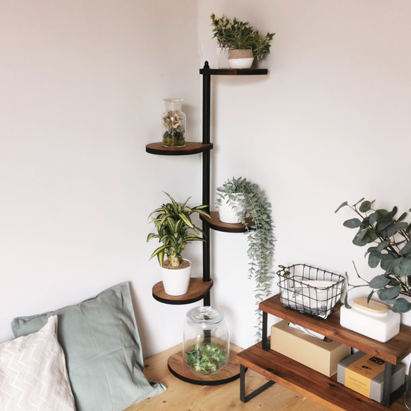 角にも置けるしずくのスタンドシェルフ  4段タイプ 【 ブラウン】 / 360度回転  / 植物 / 完成品 2枚目の画像